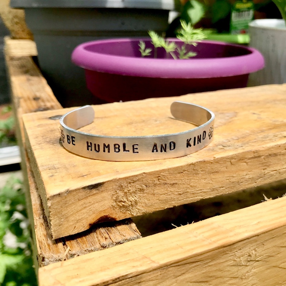 Hand stamped adjustable metal cuff bracelet